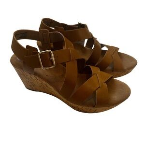 Brown Strappy Wedge Sandals Leather NWT Effortless I Love Comfort